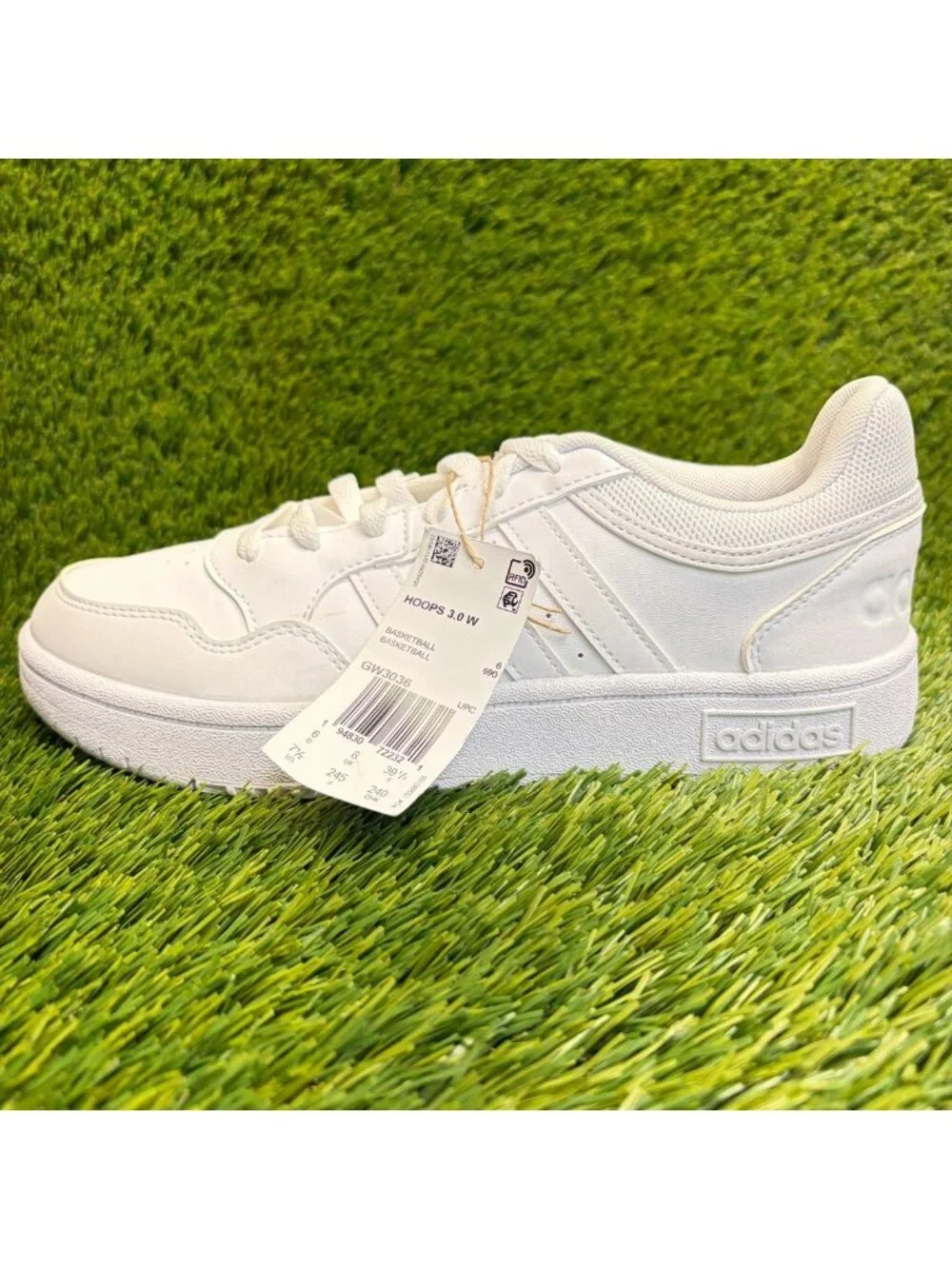 Adidas Hoops 3.0 Low Women Size 7.5 Triple White Athletic Leather Shoes Sneakers